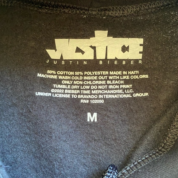 Justin Bieber Justice World Tour Hoodie Sweatshirt Black SZ M - Picture 7 of 7